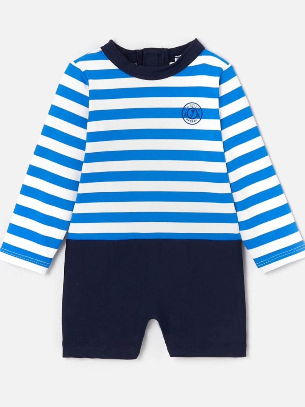 JACADI Kids Blue Stripe Long-Sleeve Swim Romper